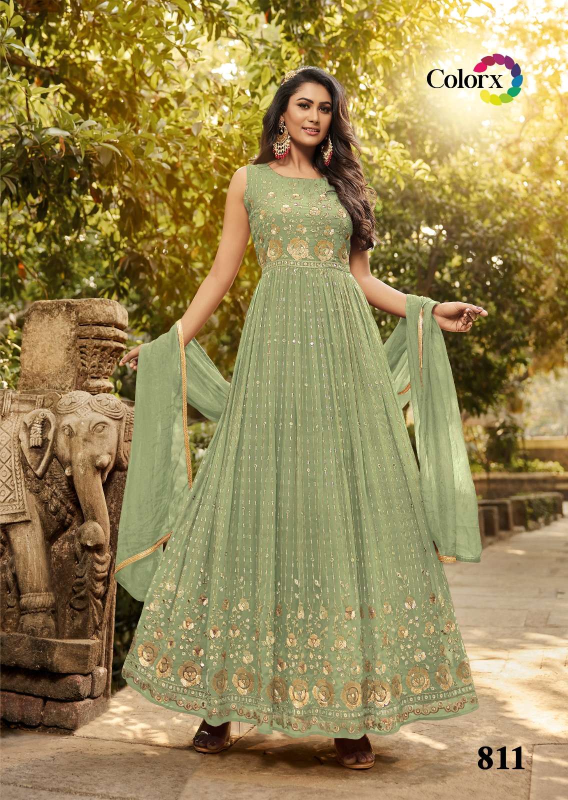 COLORX GOWN HEAVY GEOGETTE WITH SEQUNCE WORK  LONG GOWN 811